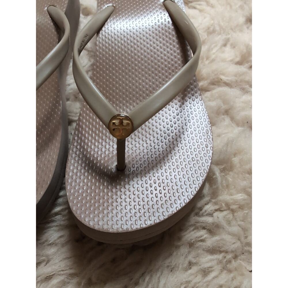 TORY BURCH Wedge Platform FLIP FLOPS Size 8-8.5 rubber sandals Dark Beige - Picture 5 of 12
